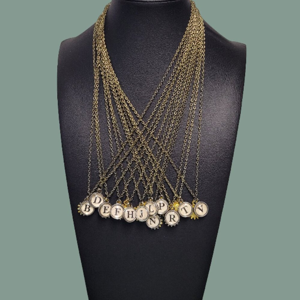 Vintage Typewriter Key (Tim Holtz) Initials Gold Plated Sunflower Charm Necklace